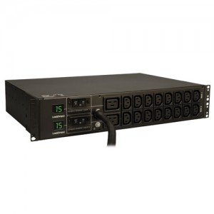 5.8kW Single Phase Metered PDU 208 240V Outlets 16 C13 2 C19 L6 30P 12ft Cord 2U Rack Mount TAA